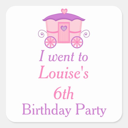 Princess Birthday Party Pink en Paars Vierkante Sticker (Voorkant)