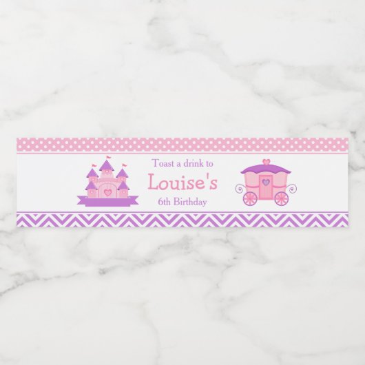 Princess Birthday Party Pink en Paars Waterfles Etiket (Enkel label)