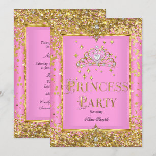 Princess Birthday Party Pink Gold Tiara Kaart