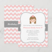 Princess Birthday Party, roze en witte Chevron Kaart (Voorkant / Achterkant)