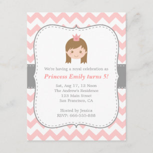 Princess Birthday Party, roze en witte Chevron Kaart