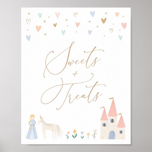 Princess Birthday Party Sweets and Treons Sign Poster (Voorkant)