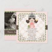 Princess Birthday Photo Invitations Card Brunette Kaart (Voorkant / Achterkant)