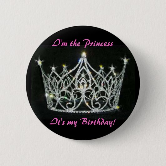 PRINCESS BIRTHDAY PIN RONDE BUTTON 5,7 CM (Voorkant)