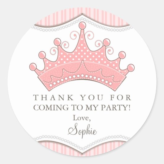 Princess Birthday Pink Crown Dank u wel Ronde Sticker (Voorkant)