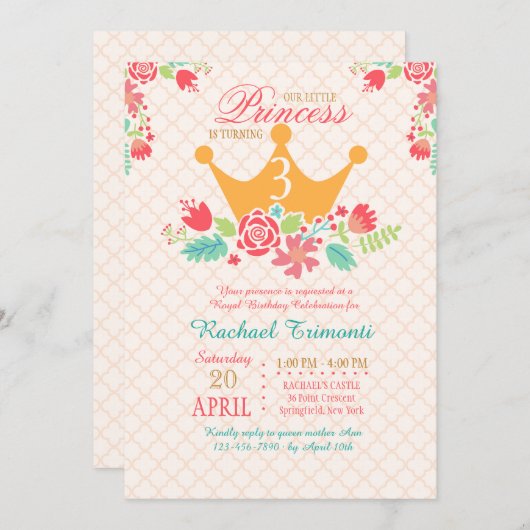 Princess Birthday Uitnodiging (Voorkant / Achterkant)