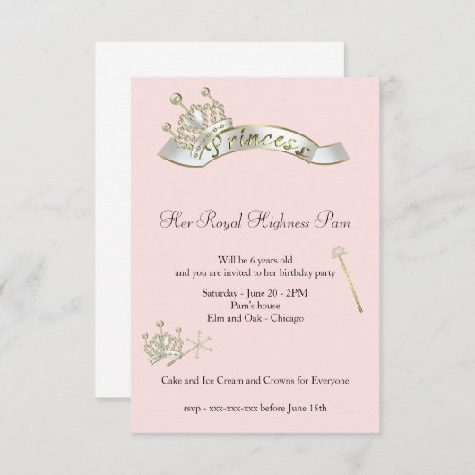 Princess Birthday Uitnodiging (Voorkant / Achterkant)