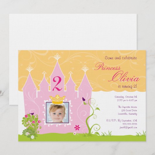 Princess Birthday Uitnodiging (Voorkant / Achterkant)