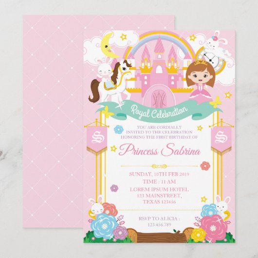 Princess Birthday Uitnodiging (Voorkant / Achterkant)