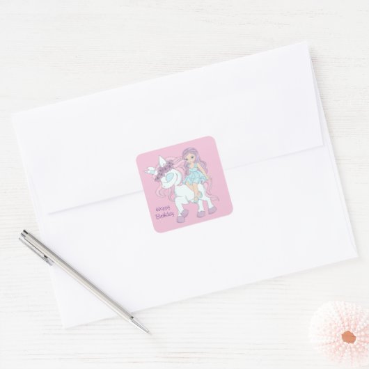 Princess Birthday Vierkante Sticker (Envelop)