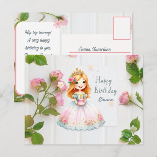 Princess Birthday Wish Briefkaart (Voorkant / Achterkant)