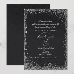 Princess Black Damask Elegant Storybook Wedding Kaart