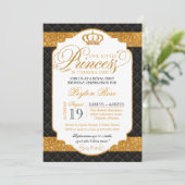 Princess Black & Gold Luxury Birthday Invitation Kaart (Staand voorkant)