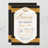 Princess Black & Gold Luxury Birthday Invitation Kaart (Voorkant / Achterkant)