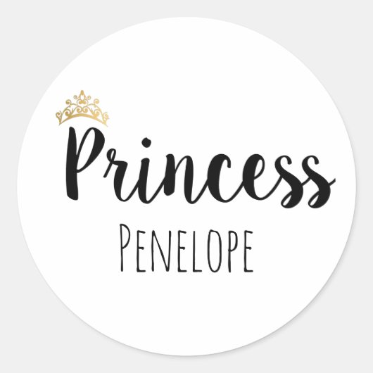 Princess Black Script Font Crown Ronde Sticker (Voorkant)