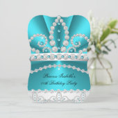Princess Blauwgroen Blue Diamond Tiara Birthday Pa Kaart (Staand voorkant)