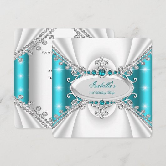 Princess Blauwgroen Blue Pearls Sparkles Birthday  Kaart (Voorkant / Achterkant)