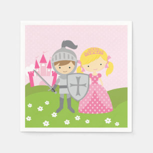 Princess blond en Knight party napkins Servet