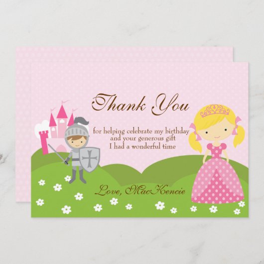 Princess blond en Knight-verjaardag Dank u wel Bedankkaart (Voorkant / Achterkant)