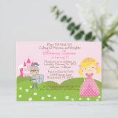 Princess (blond) en Knight verjaardagsuitnodiging Kaart (Staand voorkant)