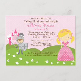 Princess (blond) en Knight verjaardagsuitnodiging Kaart