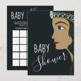 Princess Blue Baby shower Bingo Kaart
