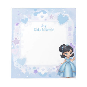 Princess Blue Black Hair Custom Name Mitzvah Notitieblok
