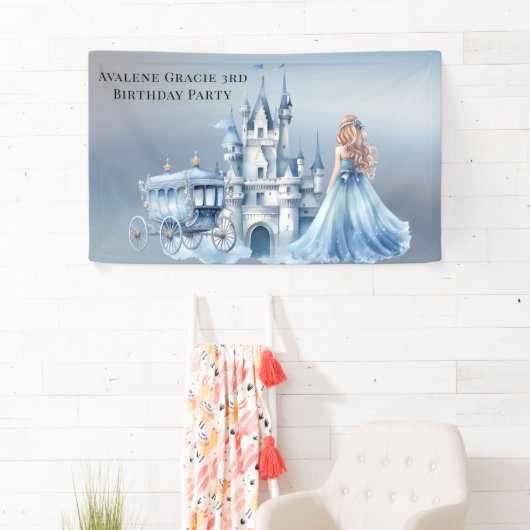 Princess Blue Carriage krijgt 3 verjaardagsfeestje Spandoek (Insitu)