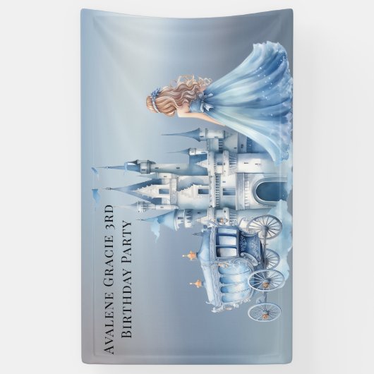 Princess Blue Carriage krijgt 3 verjaardagsfeestje Spandoek (Verticaal)