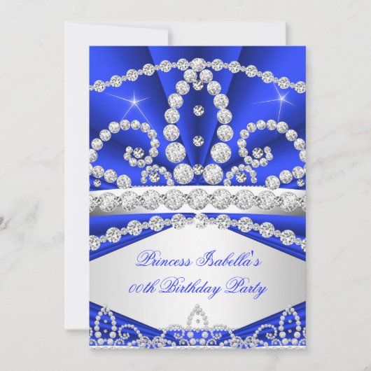 Princess Blue Diamond Tiara Birthday Party Kaart (Voorkant)