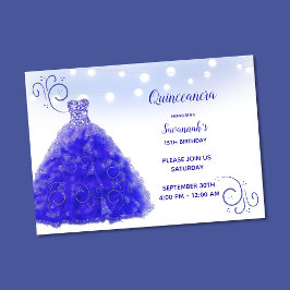 Princess Blue Gown String Lights Quinceanera Kaart