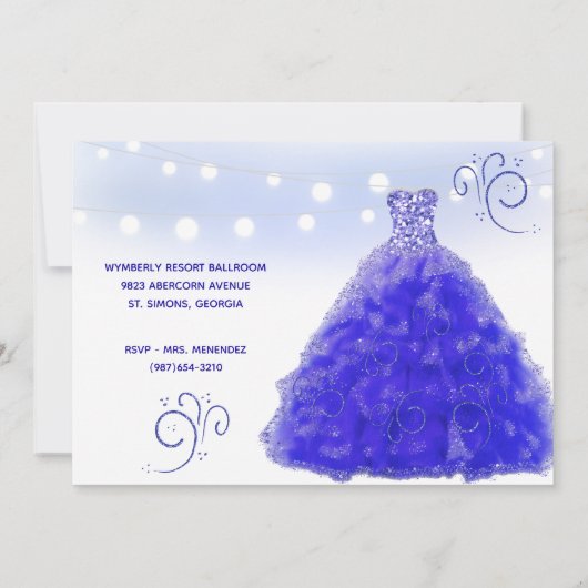 Princess Blue Gown String Lights Quinceanera Kaart (Achterkant)
