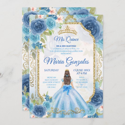 Princess Blue Rozen Mexicaan 15 Anos Kaart (Voorkant / Achterkant)