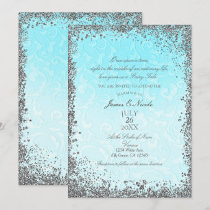 Princess Blue Silver Elegant Storybook Wedding Kaart