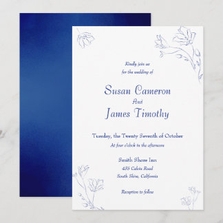 Princess Blue waterverf floral Wedding Invitation Kaart