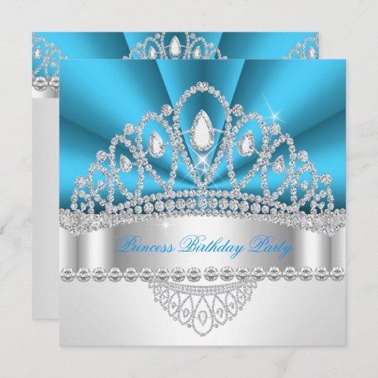 Princess Blue White Diamond Tiara Birthday Party Kaart (Voorkant / Achterkant)