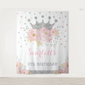 Princess Blush Floral Silver Crown Baby Birthday Wandkleed (Voorkant)