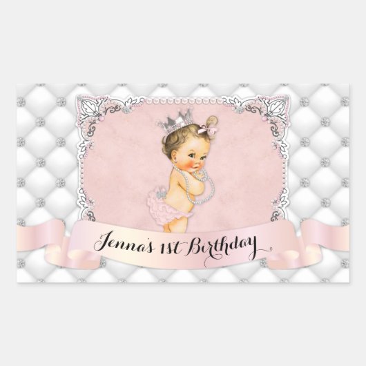 Princess Blush Pink Diamonds Parels Rechthoekige Sticker (Voorkant)