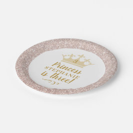 Princess Blush Pink Glitter Royal Crown Birthday Papieren Bordje