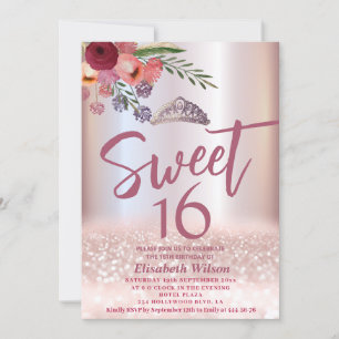 Princess Boho floral Girly Roos gouden glitterij Kaart