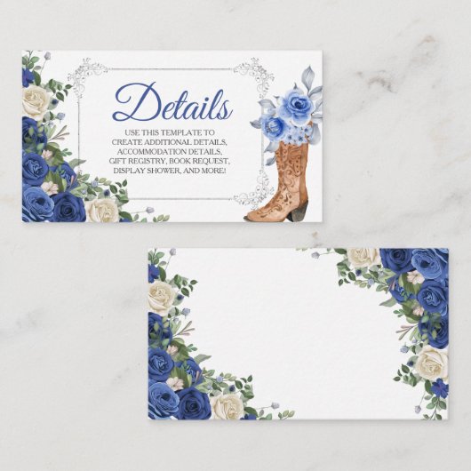Princess Boot Silver Navy Quinceañera Detail Kaart (Voorkant / Achterkant)