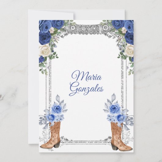 Princess Boot Silver Navy Quinceañera Kaart (Achterkant)