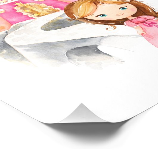 Princess, Brown Hair, Castle, Crown, Girl Nursery Foto Afdruk (Hoek)