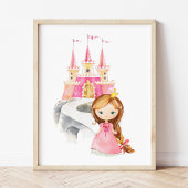 Princess, Brown Hair, Castle, Crown, Girl Nursery Foto Afdruk