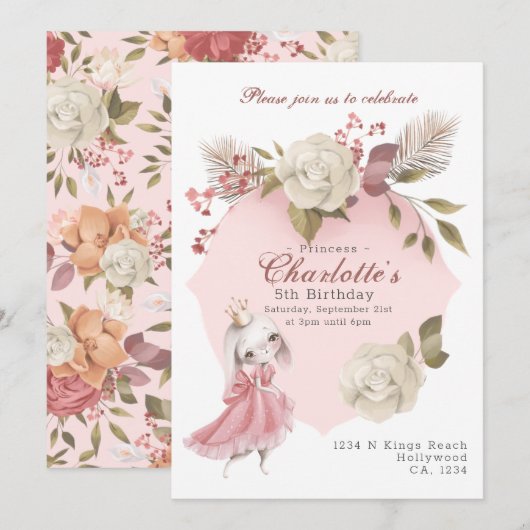 Princess Bunny Rabbit Persoonlijke Birthday Party Kaart (Voorkant / Achterkant)