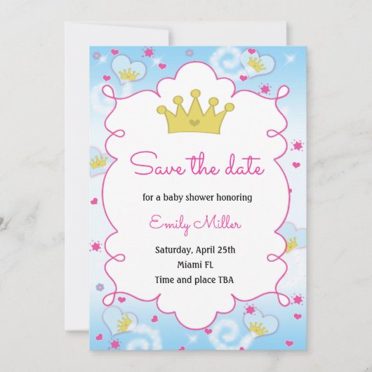 Princess Butterfly Baby shower Save the Date (Voorkant)