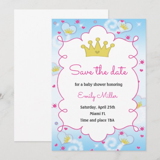Princess Butterfly Baby shower Save the Date (Voorkant / Achterkant)