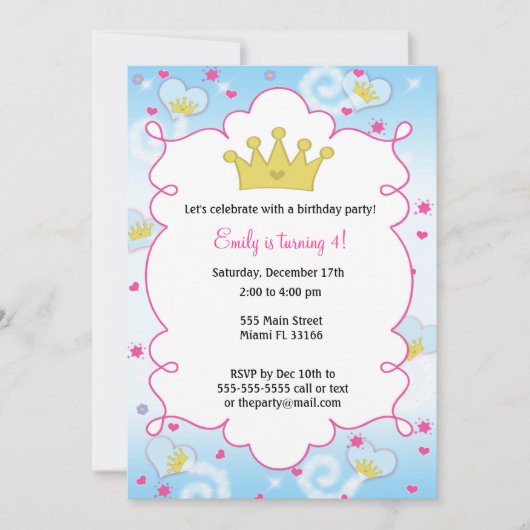 Princess Butterfly Girl Birthday Invitation Kaart (Voorkant)