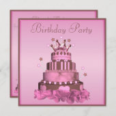 Princess Cake Birthday Party Kaart (Voorkant / Achterkant)