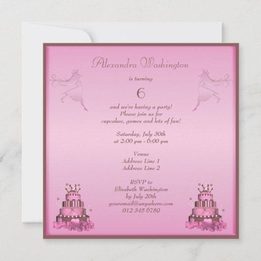 Princess Cake Birthday Party Kaart (Achterkant)